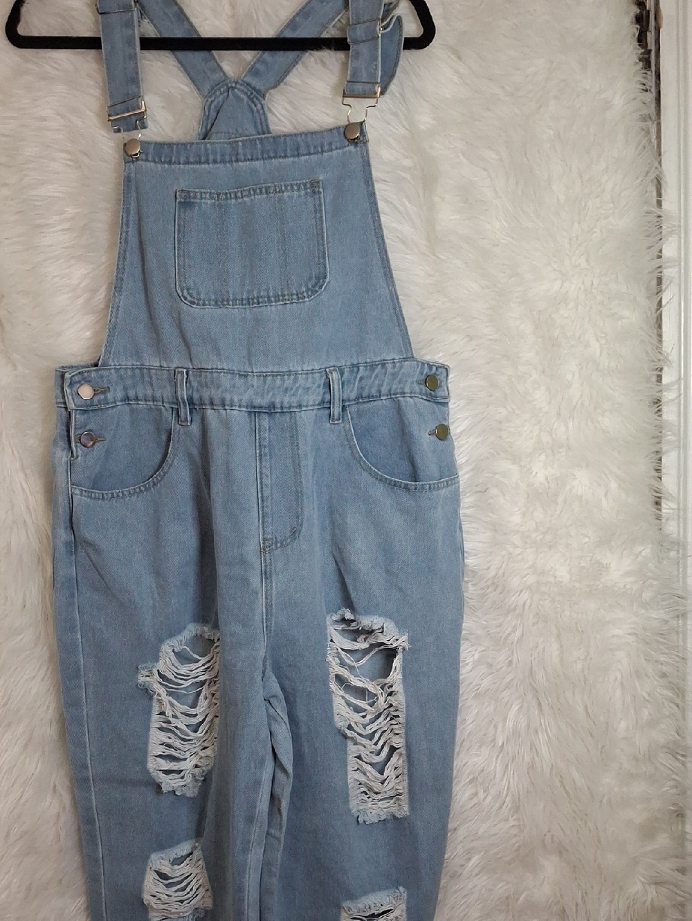 Light Blue Distressed Denim Overalls